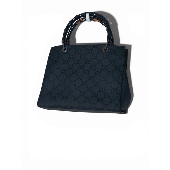 Authentic Gucci GG Canvas Bamboo Handle Satchel Black Monogram Black Luxury - Picture 5 of 16
